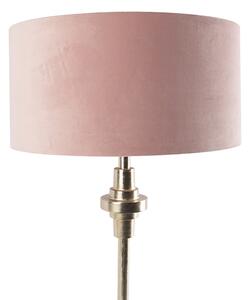 Lampa stołowa art deco złota klosz welurowy różowy 50cm - Diverso Oswietlenie wewnetrzne