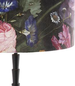 Lampa stołowa art deco czarna klosz welurowy kwiaty 35cm - Pisos Oswietlenie wewnetrzne