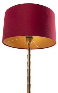 Lampa stołowa art deco brąz klosz welurowy czerwony 35cm - Pisos Oswietlenie wewnetrzne