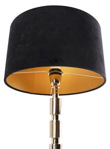 Lampa stołowa art deco złota klosz welurowy czarny 35cm - Torre Oswietlenie wewnetrzne