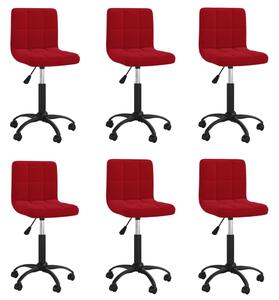 Obrotowe krzesła stołowe, 6 szt., winna czerwień, aksamitne