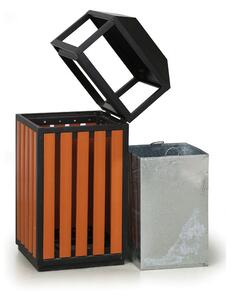 Zewnętrzny kosz na śmieci z popielniczką, 400 x 400 x 950 mm, czarny / wzór drewna