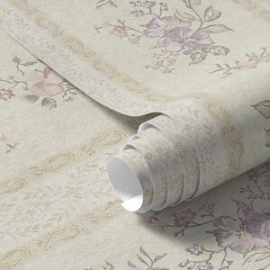 Tapety Vintage kwiaty na pasiastym tle z ornamentem, Tapety Z kwiatami, a00440 : Uwalls.pl