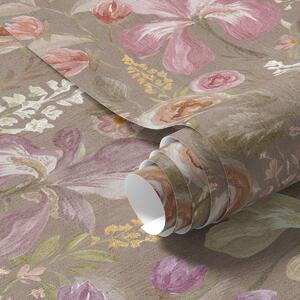 Tapety Różowy kwiat irysa w stylu vintage na beżowym, teksturowanym tle, Tapety Z kwiatami, a00457 : Uwalls.pl