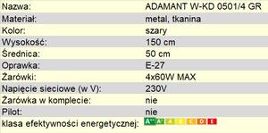 Lampa wisząca ADAMANT szara W-KD 0501/4 GR
