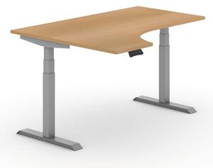 Stół z regulacją wysokości PRIMO ADAPT, elektryczny, 1600 x 1200 x 625-1275 mm, ergonomiczny lewy, grafit, szary stelaż