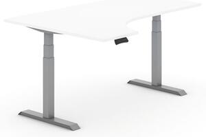 Stół z regulacją wysokości PRIMO ADAPT, elektryczny, 1800x1200x625-1275 mm, ergonomiczny lewy, biały, szary stelaż