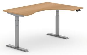 Stół z regulacją wysokości PRIMO ADAPT, elektryczny, 1600 x 1200 x 625-1275 mm, ergonomiczny prawy, szary, szary stelaż