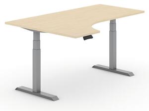 Stół z regulacją wysokości PRIMO ADAPT, elektryczny, 1800x1200x625-1275 mm, ergonomiczny lewy, brzoza, szary stelaż