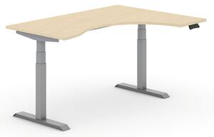Stół z regulacją wysokości PRIMO ADAPT, elektryczny, 1600x1200x625-1275 mm, ergonomiczny prawy, brzoza, szary stelaż