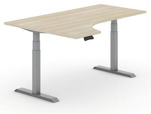 Stół z regulacją wysokości PRIMO ADAPT, elektryczny, 1800x1200x625-1275 mm, ergonomiczny lewy, dąb, szary stelaż