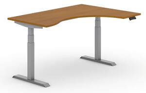Stół z regulacją wysokości PRIMO ADAPT, elektryczny, 1600x1200x625-1275 mm, ergonomiczny prawy, czereśnia, szary stelaż