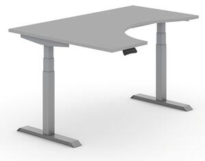 Stół z regulacją wysokości PRIMO ADAPT, elektryczny, 1600x1200x625-1275 mm, ergonomiczny lewy, szary, szary stelaż