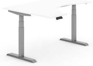 Stół z regulacją wysokości PRIMO ADAPT, elektryczny, 1600x1200x625-1275 mm, ergonomiczny lewy, biały, szary stelaż