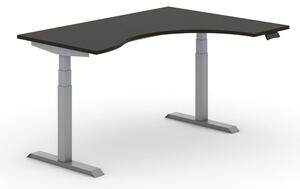 Stół z regulacją wysokości PRIMO ADAPT, elektryczny, 1600x1200x625-1275 mm, ergonomiczny prawy, wenge, szary stelaż