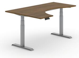 Stół z regulacją wysokości PRIMO ADAPT, elektryczny, 1800x1200x625-1275 mm, ergonomiczny lewy, orzech, szary stelaż