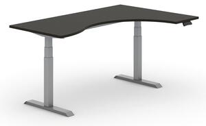 Stół z regulacją wysokości PRIMO ADAPT, elektryczny, 1800x1200x625-1275 mm, ergonomiczny prawy, wenge, szary stelaż