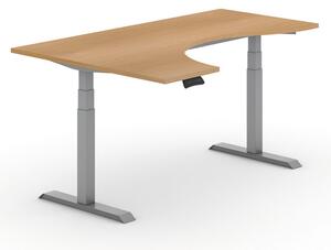 Stół z regulacją wysokości PRIMO ADAPT, elektryczny, 1800x1200x625-1275 mm, ergonomiczny lewy, buk, szary stelaż