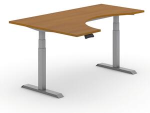 Stół z regulacją wysokości PRIMO ADAPT, elektryczny, 1800x1200x625-1275 mm, ergonomiczny lewy, czereśnia, szary stelaż