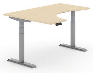 Stół z regulacją wysokości PRIMO ADAPT, elektryczny, 1600x1200x625-1275 mm, ergonomiczny lewy, brzoza, szary stelaż