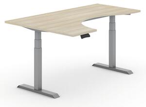 Stół z regulacją wysokości PRIMO ADAPT, elektryczny, 1800x1200x625-1275 mm, ergonomiczny lewy, dąb, szary stelaż