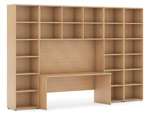 Biblioteka z wbudowanym biurkiem, 3550x700/400x1923 mm, buk