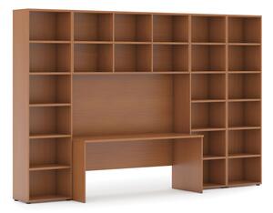 Biblioteka z wbudowanym biurkiem, wysoka/szeroka, 3550x700/400x2300 mm, czereśnia