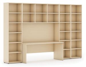 Biblioteka z wbudowanym biurkiem, wysoka/szeroka, 3550x700/400x2300 mm, brzoza