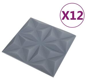 Panele ścienne 3D, 12 szt., 50x50 cm, szarość origami, 3 m²