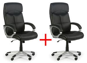 Skórzany fotel biurowy FOSTER, czarny, 1+1 GRATIS
