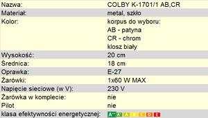 Kinkiet patynowy COLBY K-1701/1 AB