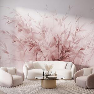 Fototapety Trawa i chwasty z cienkimi liśćmi i łodygami, jasnoróżowe kolory, miękkie i delikatne, Fototapety Akwarele, w09342v2 : Uwalls.pl