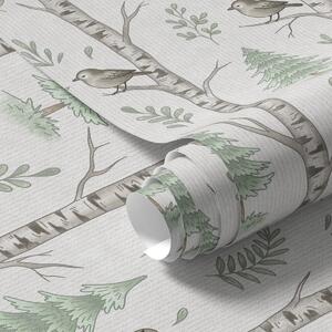Tapety Brzozy z ptakami w jasnozielonym lesie, Tapety natura, a00316 : Uwalls.pl