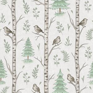 Tapety Brzozy z ptakami w jasnozielonym lesie, Tapety natura, a00316 : Uwalls.pl