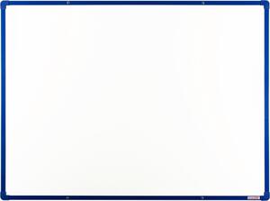 Biała tablica do pisania magnetyczna z powierzchnią ceramiczną boardOK, 1200 x 900 mm, niebieska ramka