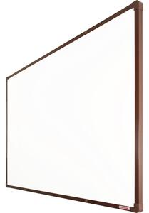 Biała tablica do pisania magnetyczna z powierzchnią ceramiczną boardOK, 1200 x 900 mm, brązowa ramka