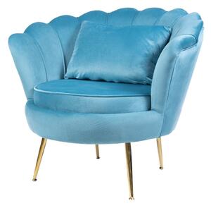 Muszelka fotel niebieski złote nogi - welur