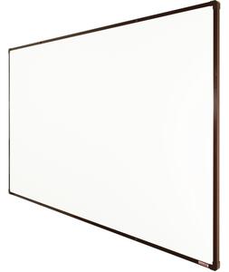 Biała tablica do pisania magnetyczna z powierzchnią ceramiczną boardOK, 2000 x 1200 mm, brązowa ramka