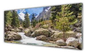 Obraz Szklany Góra Las Kamienie Rzeka