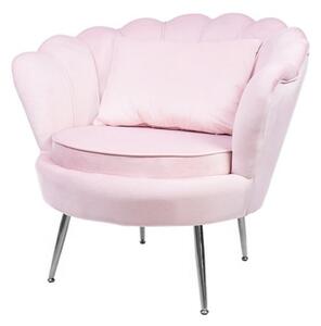 Muszelka fotel różowy srebrne nogi - welur