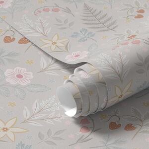 Tapety Pastelowe kwiaty i jagody na jasnoszarym tle, Tapety Z kwiatami, a00406 : Uwalls.pl