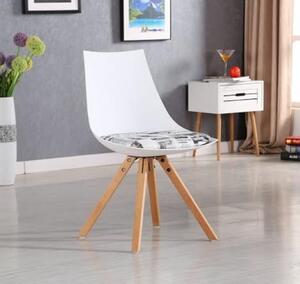 Krzesło AROSA białe z poduszką efekt gazety nogi buk