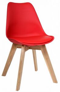 Krzesło KRIS czerwone z poduszką z eko skóry nogi bukowe