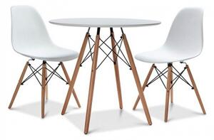 Zestaw stół okrągły Paris 80 cm + 2 krzesła Milano białe nogi bukowe