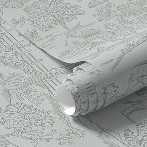 Tapety Zielony monochromatyczny krajobraz z końmi i domkami, Tapety natura, a00407 : Uwalls.pl