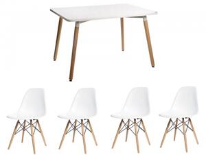 Zestaw stół Nolan prostokątny 80x120 + 4 krzesła Milano białe nogi buk