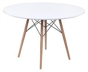 Zarysowany nowy stół okrągły MILANO biały 120 cm nogi buk