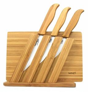 ASTOREO Ceramiczne noże + bambusowa deska - brązowy - Rozmiar 3 szt