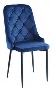 Krzesło Mig granatowe tapicerowane glamour pikowane guziki welur