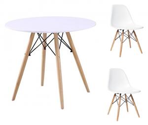 Zestaw stół okrągły Paris 90 cm + 2 krzesła Milano białe nogi bukowe